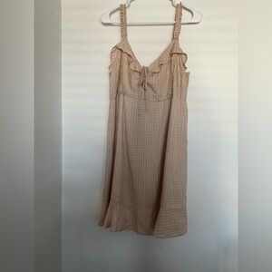 American eagle mini dress  Tan Cream Checkers Ruffles Country Festival NWOT XL